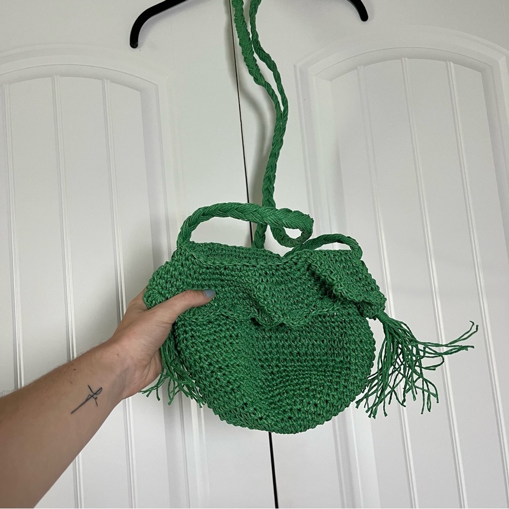 Rhode x Target Straw Crochet Bucket Bag Green Beach Tropical Vacation - Picture 3 of 7